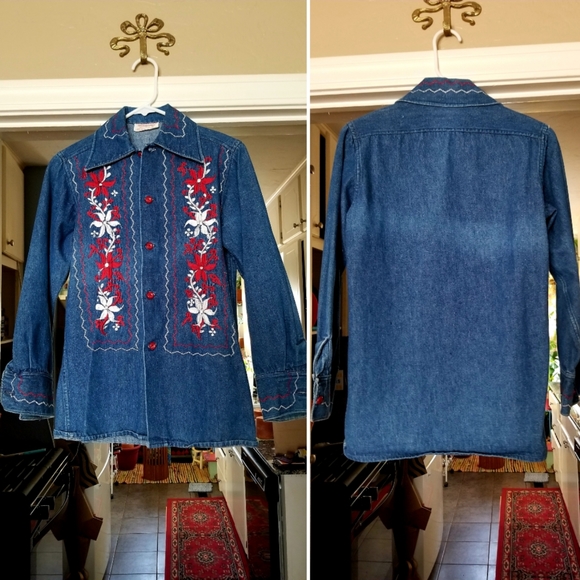 VTG 60s/70s Mexican Embroidered Jean Jacket - Picture 3 of 13